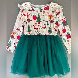 Boutique Girls Christmas Dress tulle skirt Santa Holiday long sleeve sz 7-8
